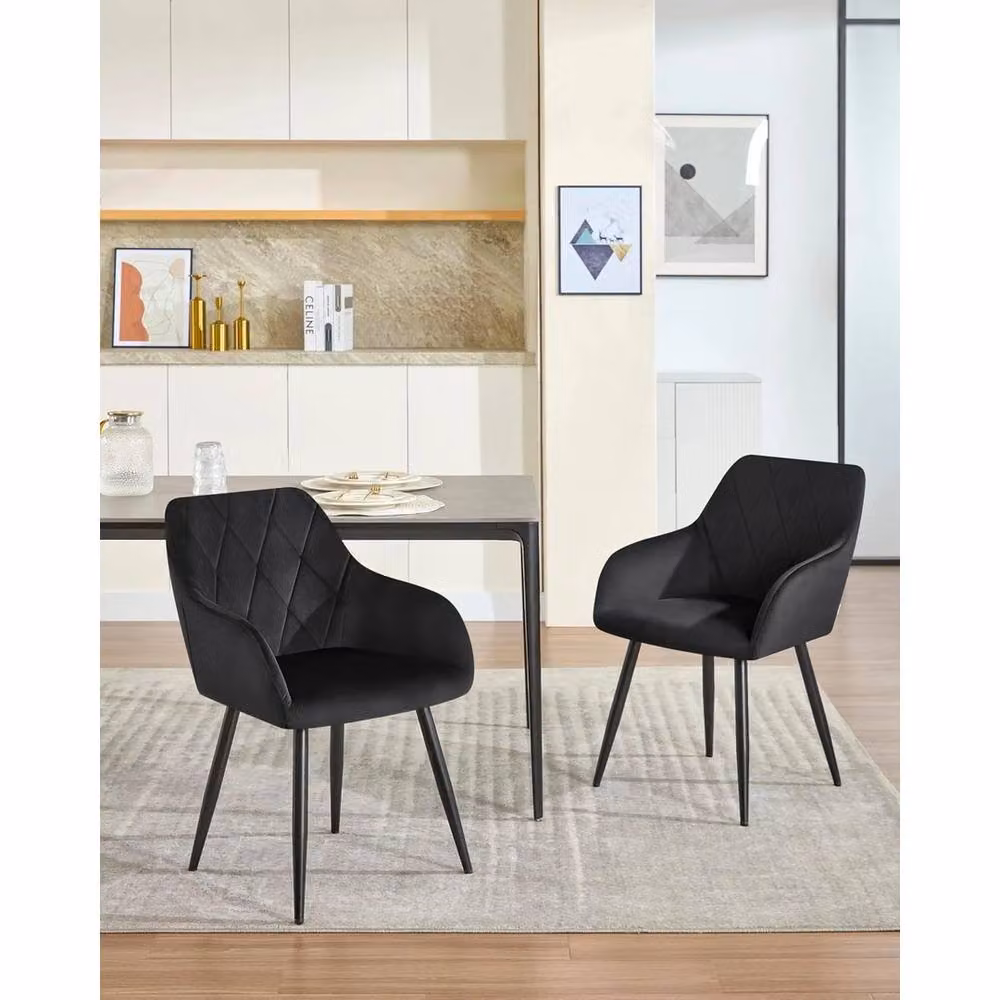 EONLION Modern Black Velvet Dining Chairs with Metal Legs – 3