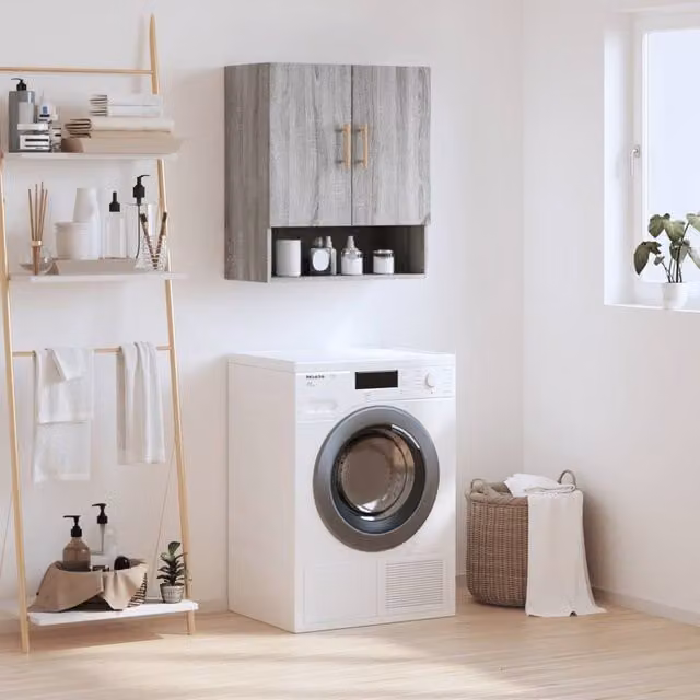 Berkfield Home Grey Sonoma Wall Mounted Cabinet with Hinged Doors and Open Shelf, W/D/H: 60 x 31 x 70 cm