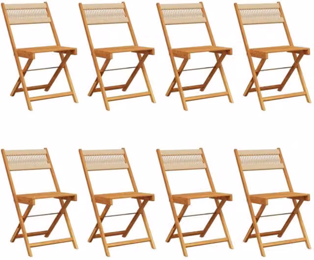 Berkfield Home Set of 8 Folding Acacia Wood Garden Chairs in Beige