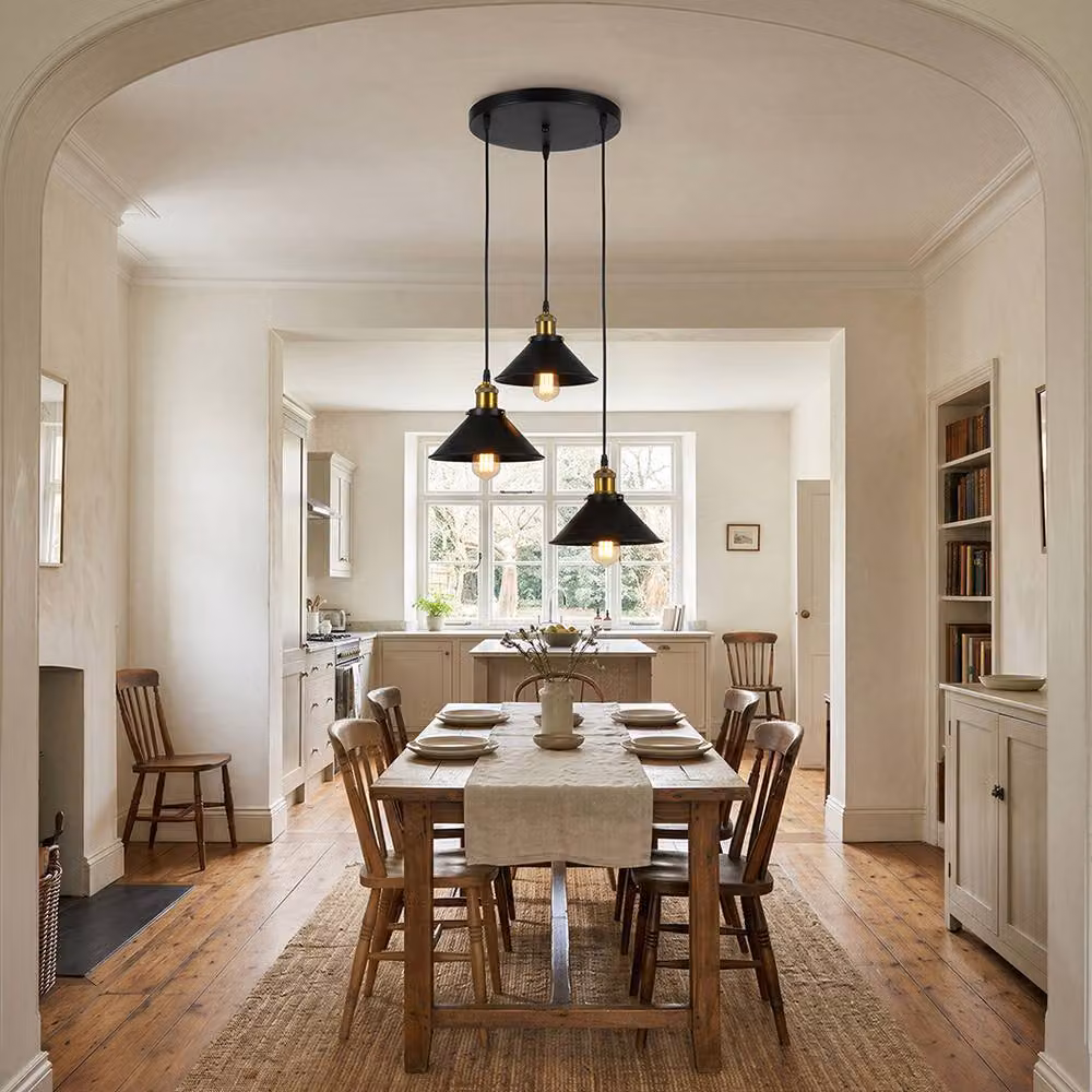 Emitto Industrial 3-Light Pendant Light, Height Adjustable Metal Ceiling Lamp in Black and Gold/Brass – 2