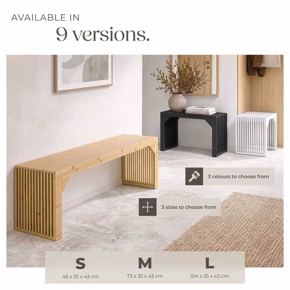 TECTAKE Ribb Stool/Bench in Black with Slatted Bamboo and Metal Design – 7