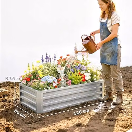 Outsunny 216L Raised Garden Bed in Silver Galvanised Steel, W/D/H: 120 x 60 x 30.5 cm – 6