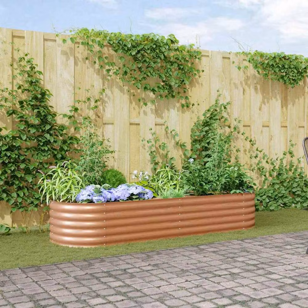 Berkfield Home Raised Garden Bed in Brown Wood Look Steel, W/D/H: 240 x 80 x 44 cm – 2