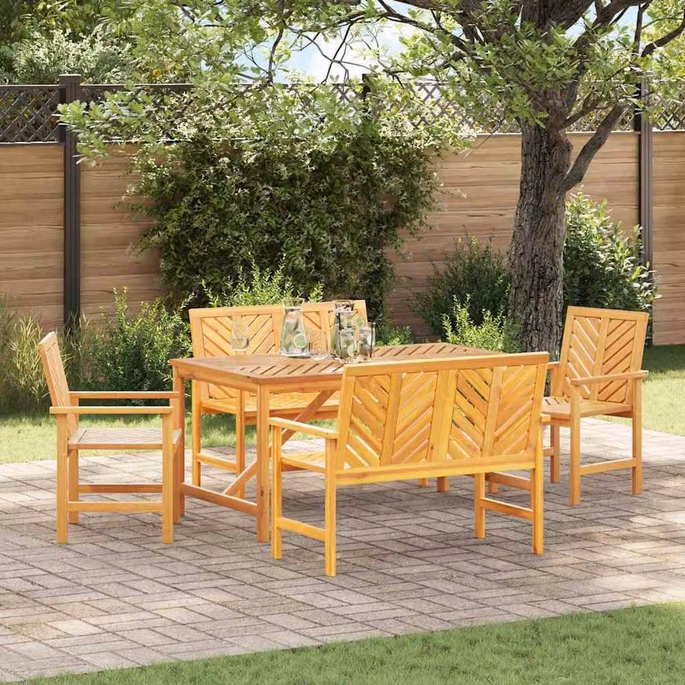 Berkfield Home Modern 5 Piece Acacia Wood Garden Dining Set in Brown – 2