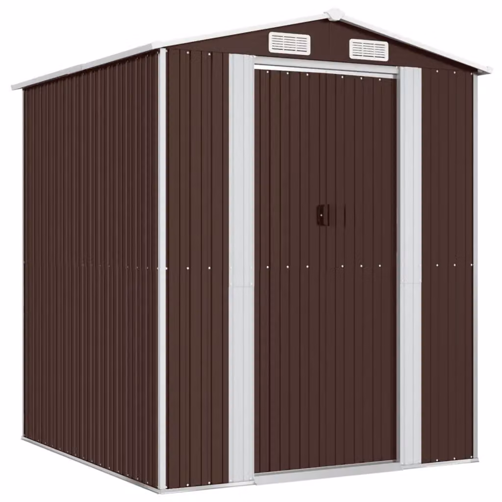 Berkfield Home Dark Brown Galvanised Steel Garden Shed with Sliding Gable Doors W/D/H: 192 x 191 x 223 cm – 2