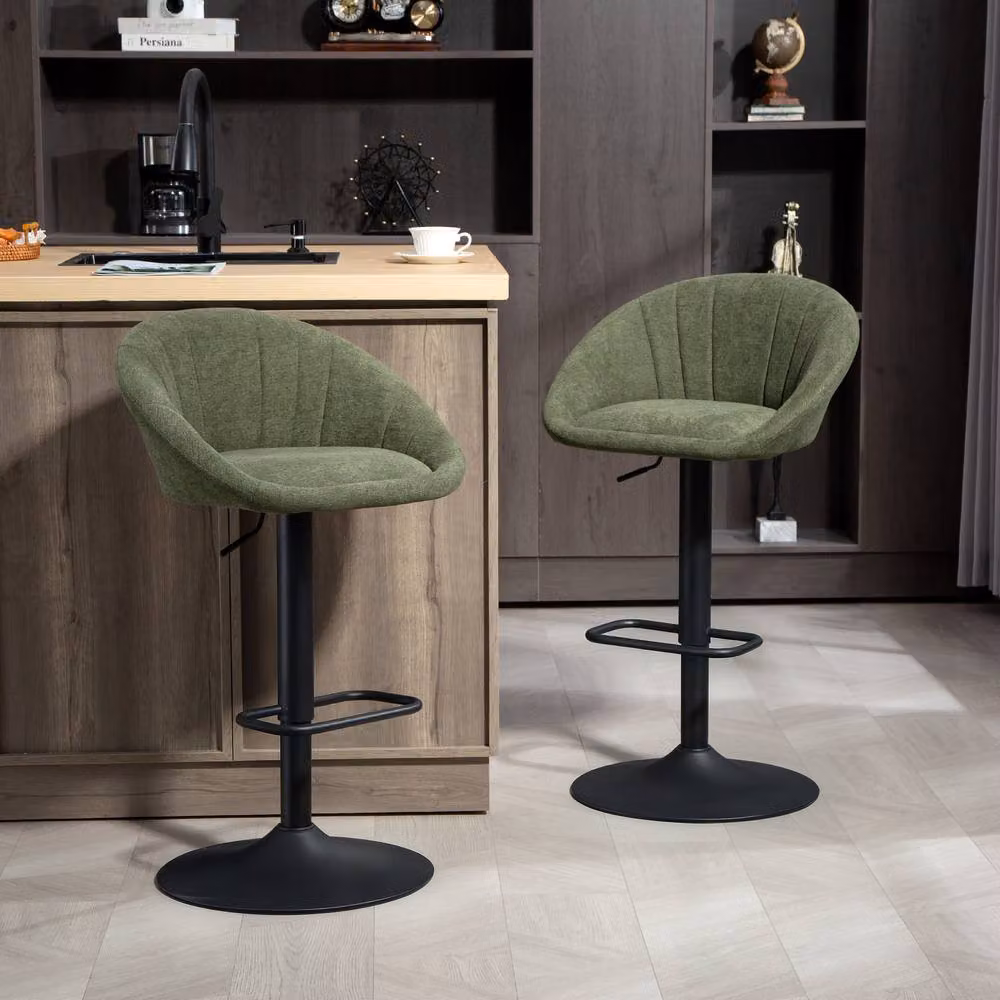 ERGOVEXA Set of 2 Relaxed Tub Bar Stools in Dark Green, Modern Upholstered Swivel Stools with Metal Frame – 4