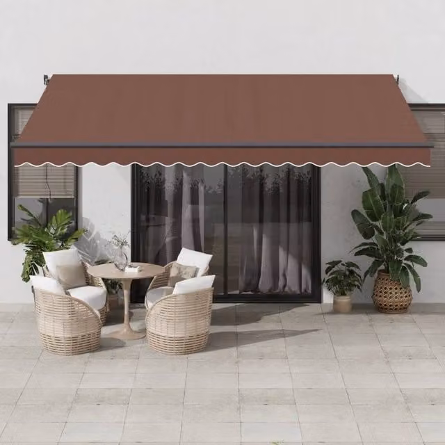 Berkfield Home Manual Retractable Aluminium Awning with Polyester Fabric, Brown, W: 450 cm, D: 350 cm