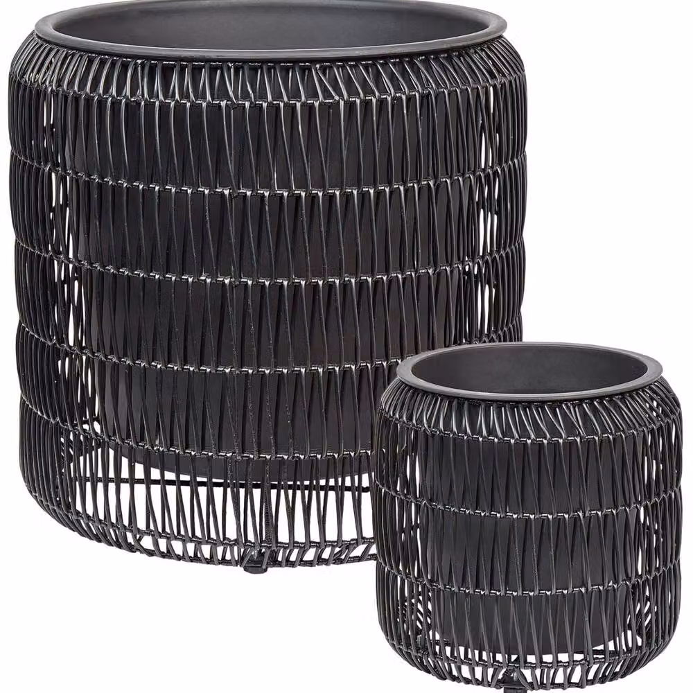 Wyld and Coco Black PE Rattan Planter Set of 2 with Plastic Inserts – 2