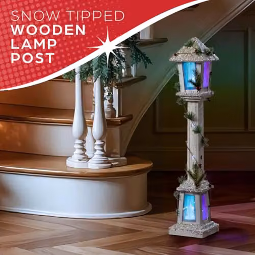 The Christmas Workshop Iridescent Wooden Christmas Lamp Post with White LED Lights, Height: 85 cm – 3