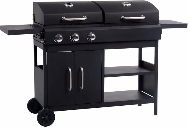 Berkfield Home Gas and Charcoal Combo Grill with 3 Burners in Black