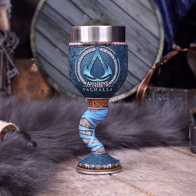 Nemesis Now Assassin's Creed Valhalla Stainless Steel Goblet in Black and Blue, Height: 20.5 cm