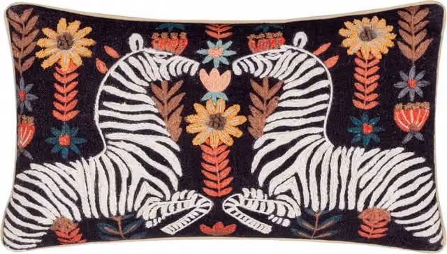 Make It A Home Black Mirrored Zebra Embroidered Rectangular Cushion