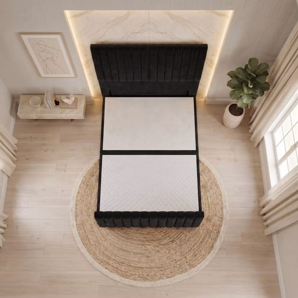 Somnior Eleanor Velvet Divan Base with Headboard and Footboard, Black, Super King, W/D/H: 200 x 160 x 140 cm – 3