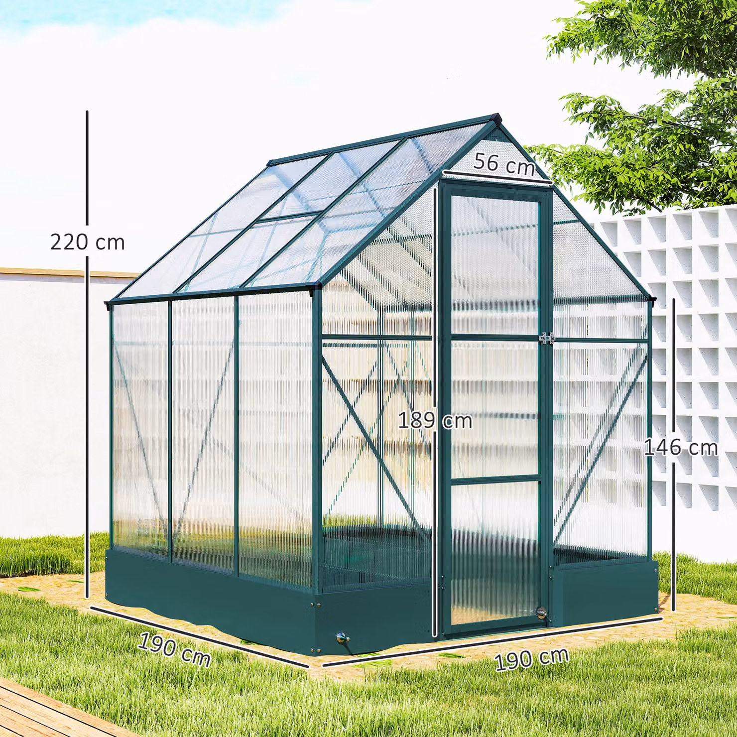 Outsunny Polycarbonate Garden Walk-in Greenhouse with Plant Bed and Temperature Controlled Window, W/D/H: 182.88 x 190 x 220 cm – 3