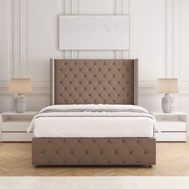 BSSPOKE Mayfair Super King Plush Velvet Divan Bed with 54 inch Headboard and Mattress in Bronze, W/D/H: 200 x 200 cm