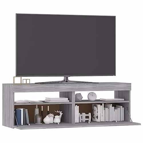 vidaXL Modern TV Cabinet with Integrated LED Lights in Grey, W/D/H: 120 x 35 x 40 cm – 2