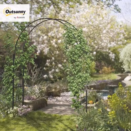 Outsunny Black Metal Garden Arch Trellis Arbor for Outdoor Weddings and Climber Support, H 223 x W 157 x D 40 cm – 2