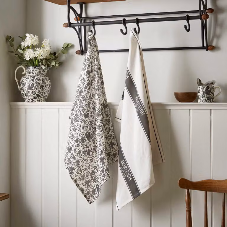 Bedeck of Belfast Burleigh Regal Peacock Cotton Tea Towel, Anthracite and White