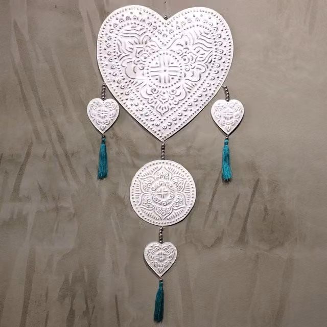 KDMK Aluminium Hanging Mobile Hearts in Multicolour Geometric Mandala Design