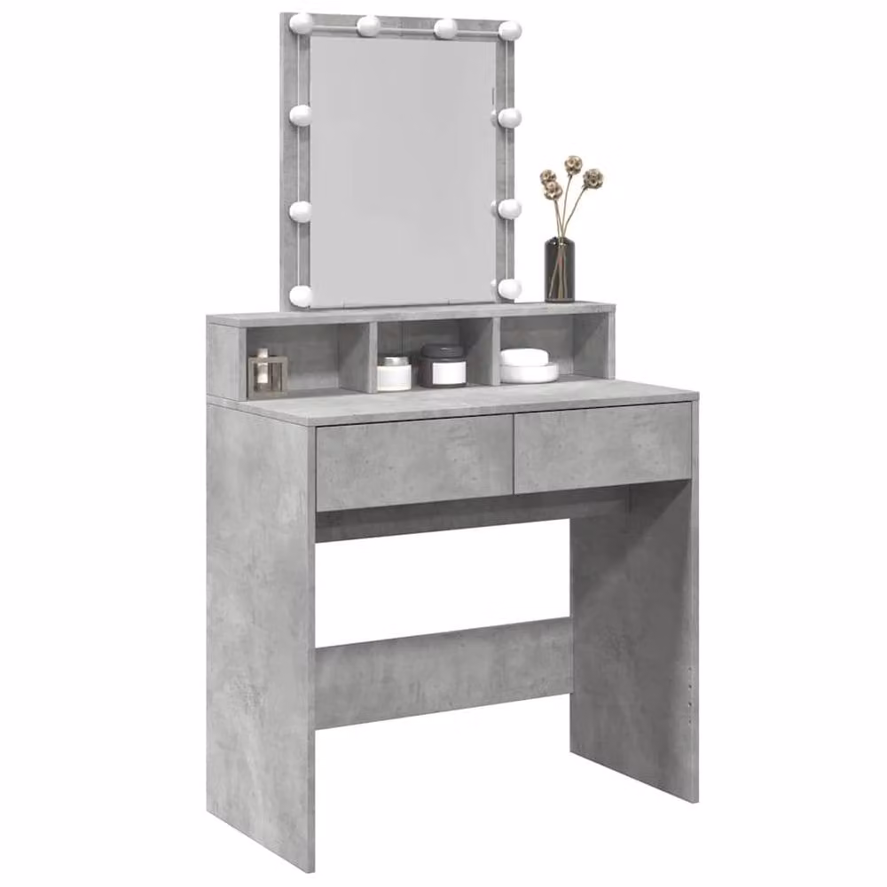 Berkfield Home Modern Dressing Table with Hollywood LED in Concrete Grey, W: 80 cm, D: 41 cm, H: 144.5 cm – 4