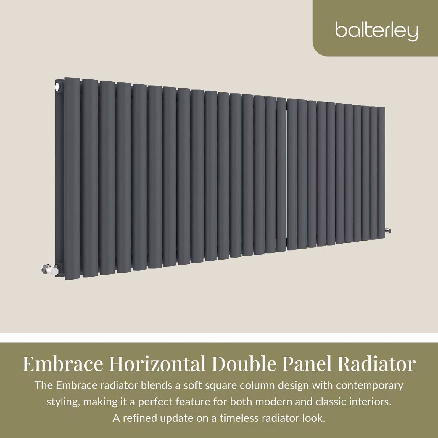 Balterley Embrace Horizontal Double Panel Radiator, Anthracite Grey, W: 157.2 cm, H: 60 cm – 2