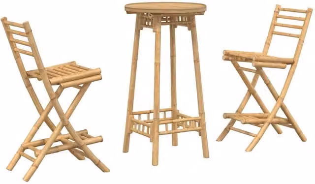 Berkfield Home 3 Piece Foldable Bamboo Outdoor Bar Set in Brown – 1