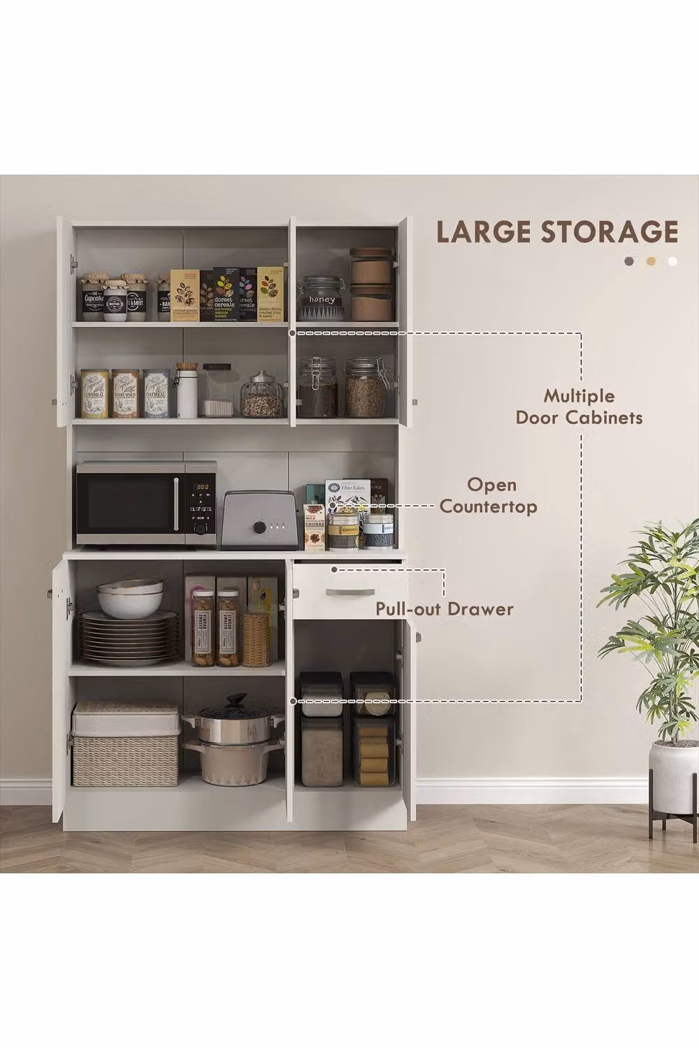 ERGOVEXA Freestanding Modern Kitchen Pantry Storage Cabinet in White and Beige, H: 180 cm, W: 39 cm, D: 101 cm – 2
