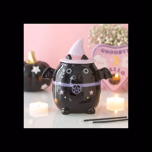 KDMD Pastel Bat Cat Ceramic Oil Burner and Wax Warmer in Multicolour – 1