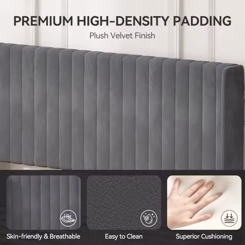 MCC Direct Charlie Velvet Upholstered Super King Bed Frame in Grey, W/D/H: 180 x 200 x 105 cm – 3