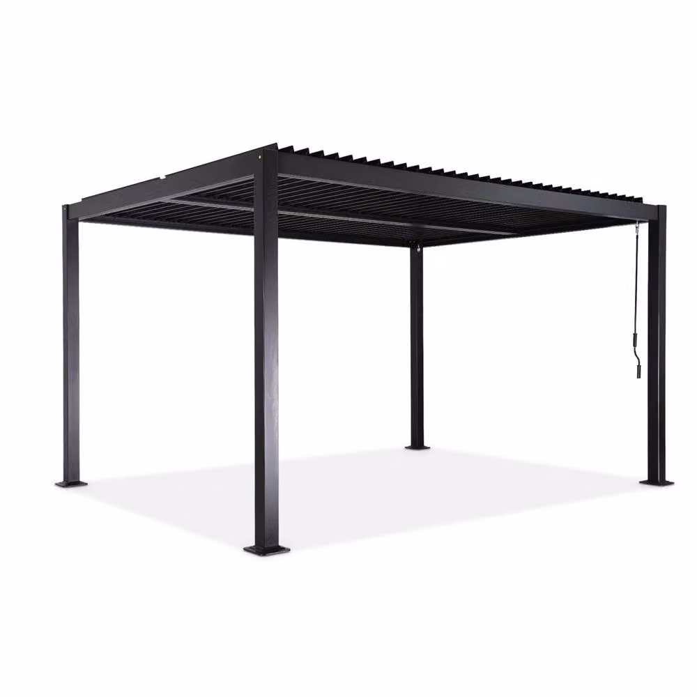 Sweekeet Black Louvered Pergola in Aluminium and Galvanised Steel, W: 400 cm, D: 300 cm, H: 231 cm – 2