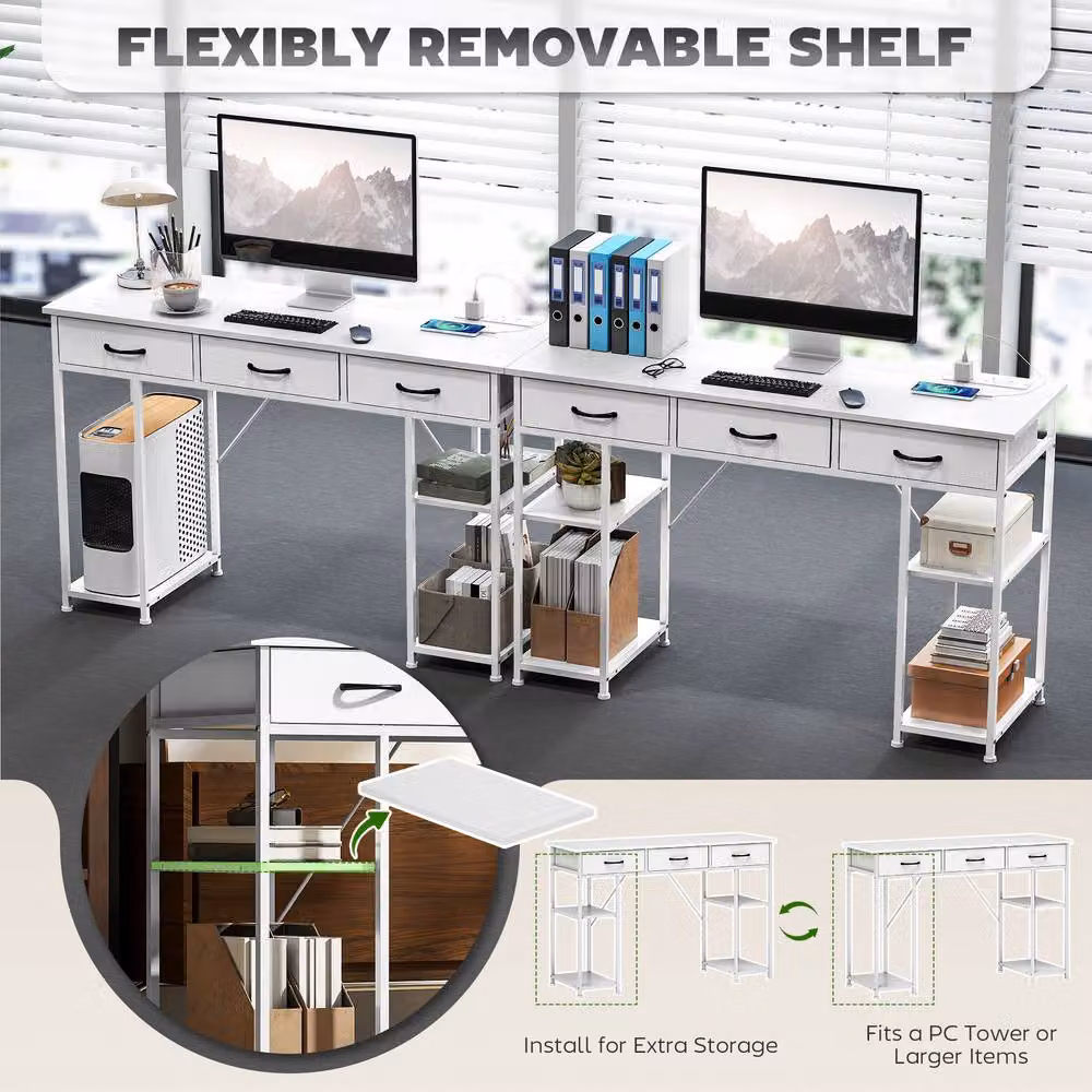 Rolipo Modern White Computer Desk with 3 Drawers and 4 Shelves, Width: 120 cm – 4