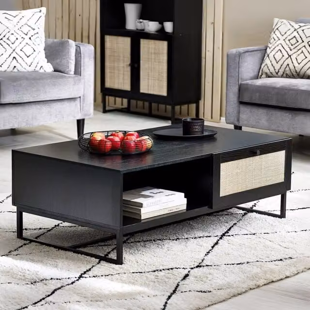 Julian Bowen Padstow Black Rattan Rectangular Coffee Table