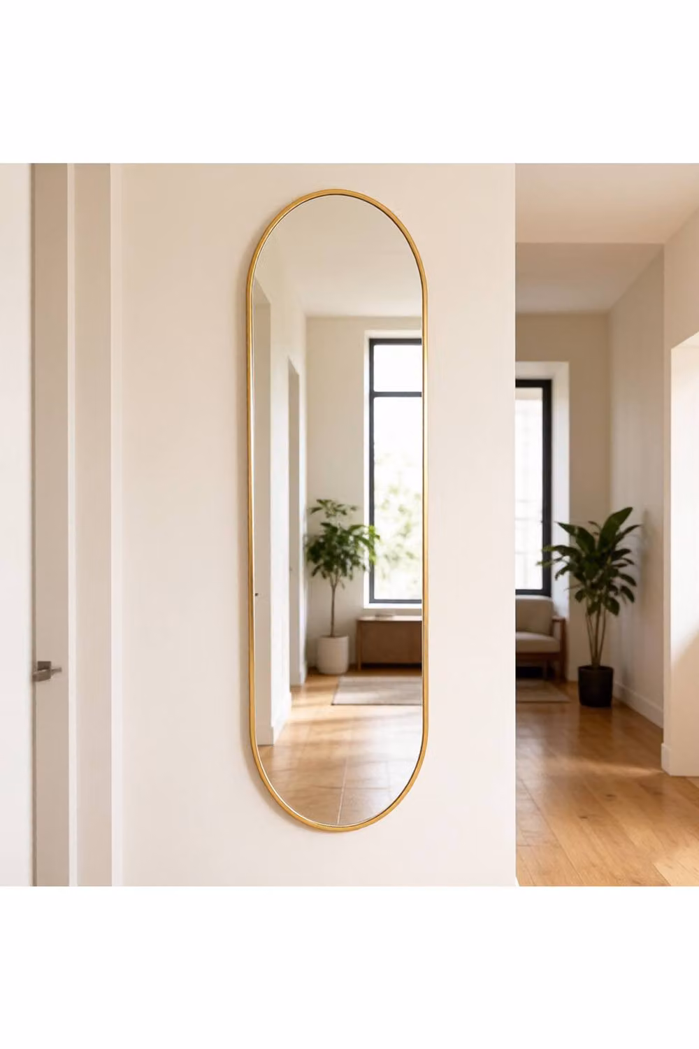 Garden Sanctuary Modern Oval Metal Full Length Wall Mirror in Gold, H 160 cm x W 50 cm – 2