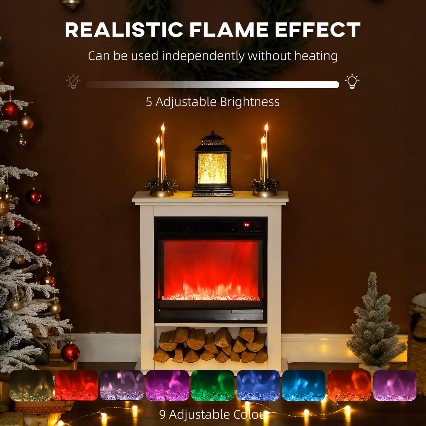 HOMCOM 1800W Adjustable Faux Flame Electric Fireplace, White – 2
