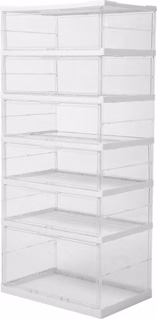 Livingandhome Multi-Tier Foldable Storage Box with Magnetic Doors, White and Transparent