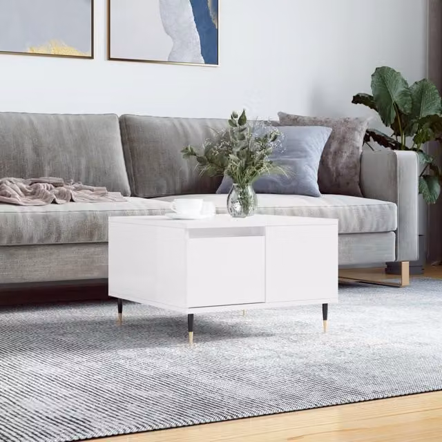 Berkfield Home Modern High Gloss White Square Coffee Table, W/D/H: 55 x 55 x 36.5 cm – 1
