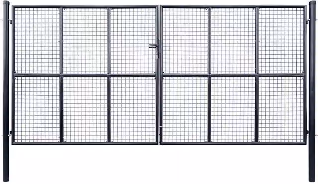 Berkfield Home Grey Galvanised Steel Mesh Swing Garden Gate, W: 400 cm, H: 175 cm