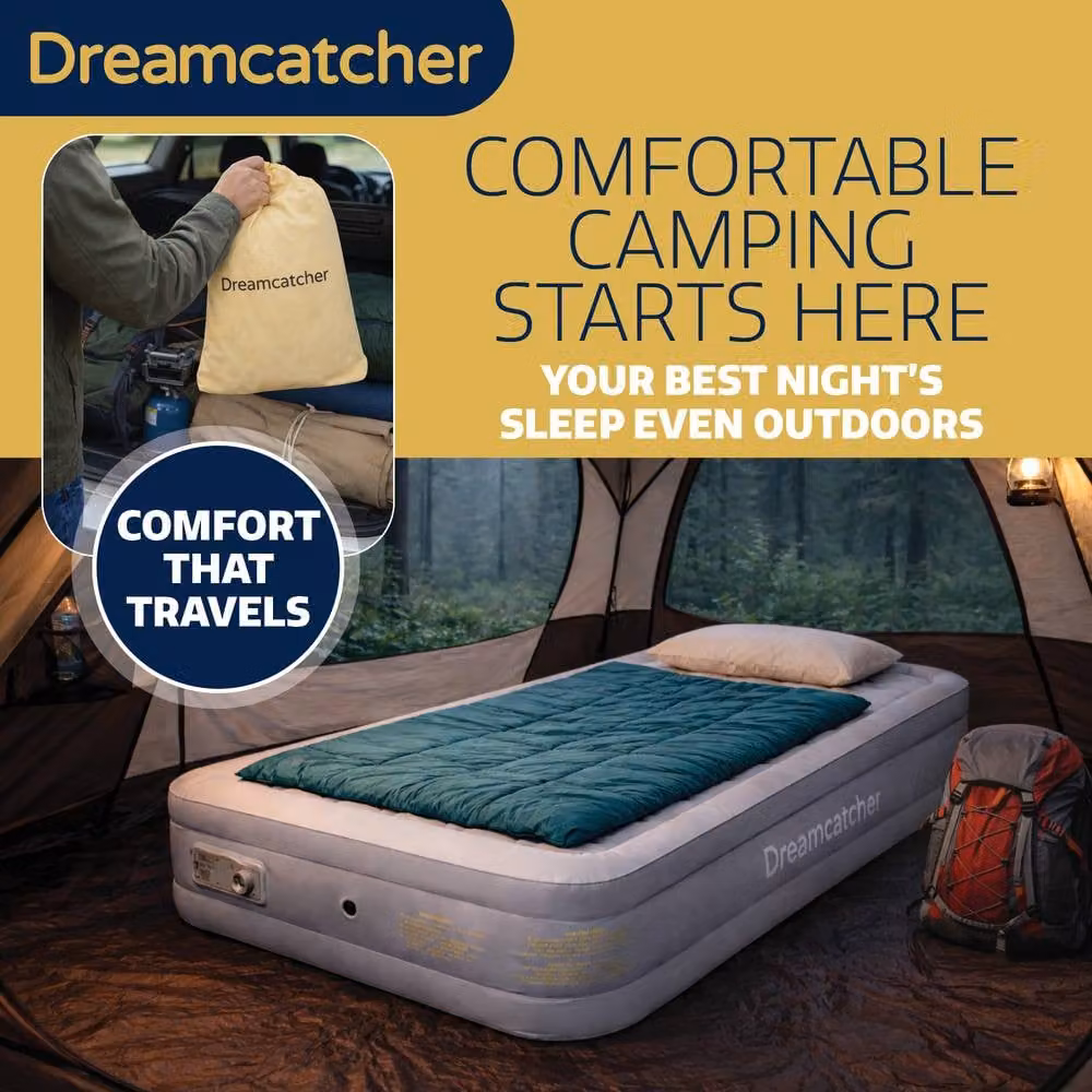 Dreamcatcher Grey PVC Plush Inflatable Camping Air Bed Single Size W: 96 cm, L: 195 cm – 5