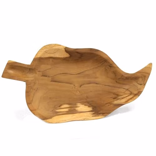KDMD Brown Teak Leaf Shaped Bowl, Width: 32 cm