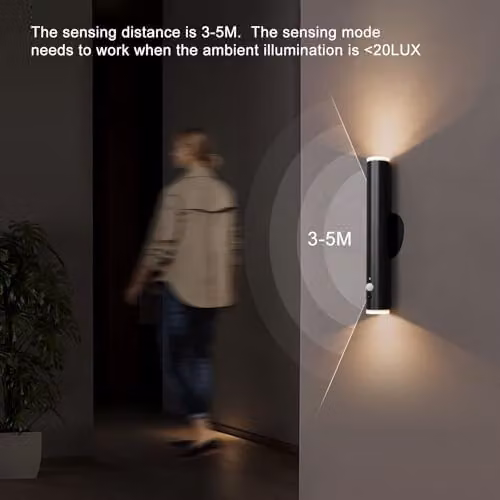 Harper Living Set of 2 Black LED Rechargeable Battery Operated Wall Lights with Motion Sensor, Remote Control, Dimmable and Timer Functions – 3