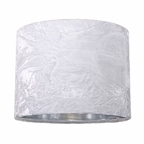 Happy Homewares Modern White Crushed Velvet Circular Drum Lampshade with Silver Inner