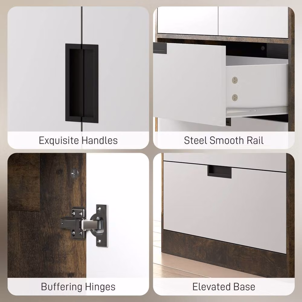 HOMCOM Modern Clothes Storage Cupboard with Hanging Rod and Internal Drawers, Brown and White – 5