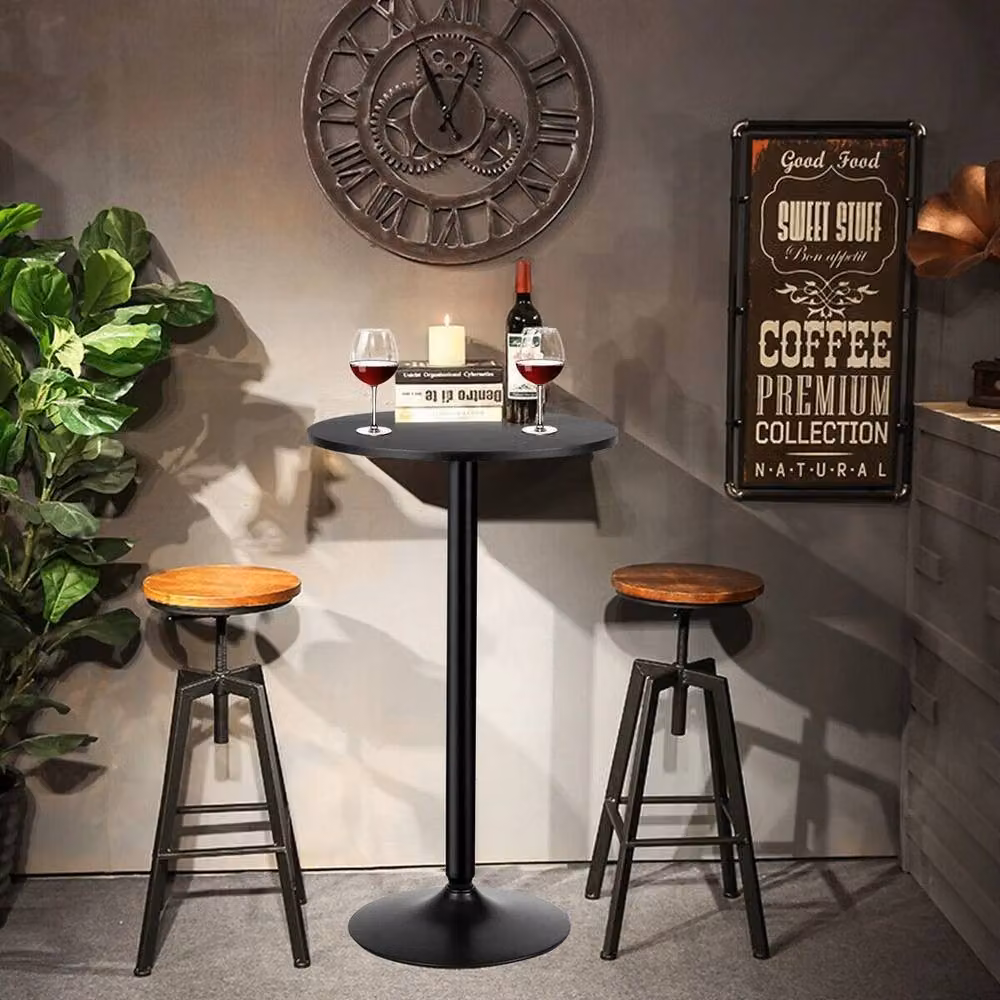 VOGREX Round Bistro Pub Bar Counter Table in Black with Fixed Top and Stable Base – 2