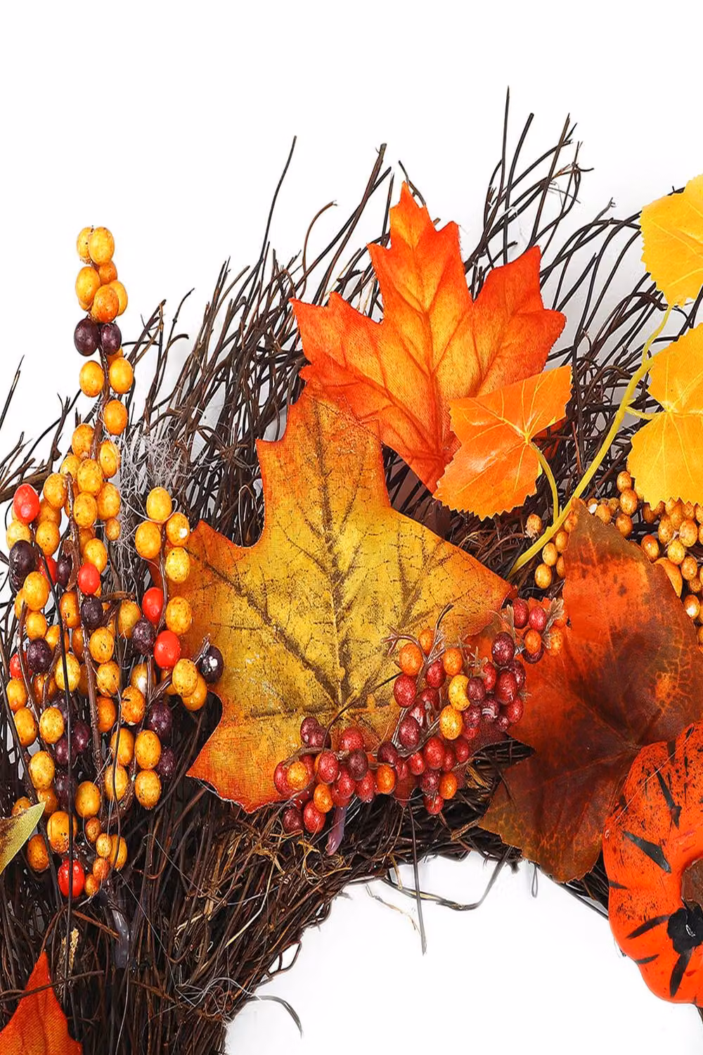 Garden Sanctuary Realistic LED Autumn Wreath with Orange Artificial Maple Leaves – 6