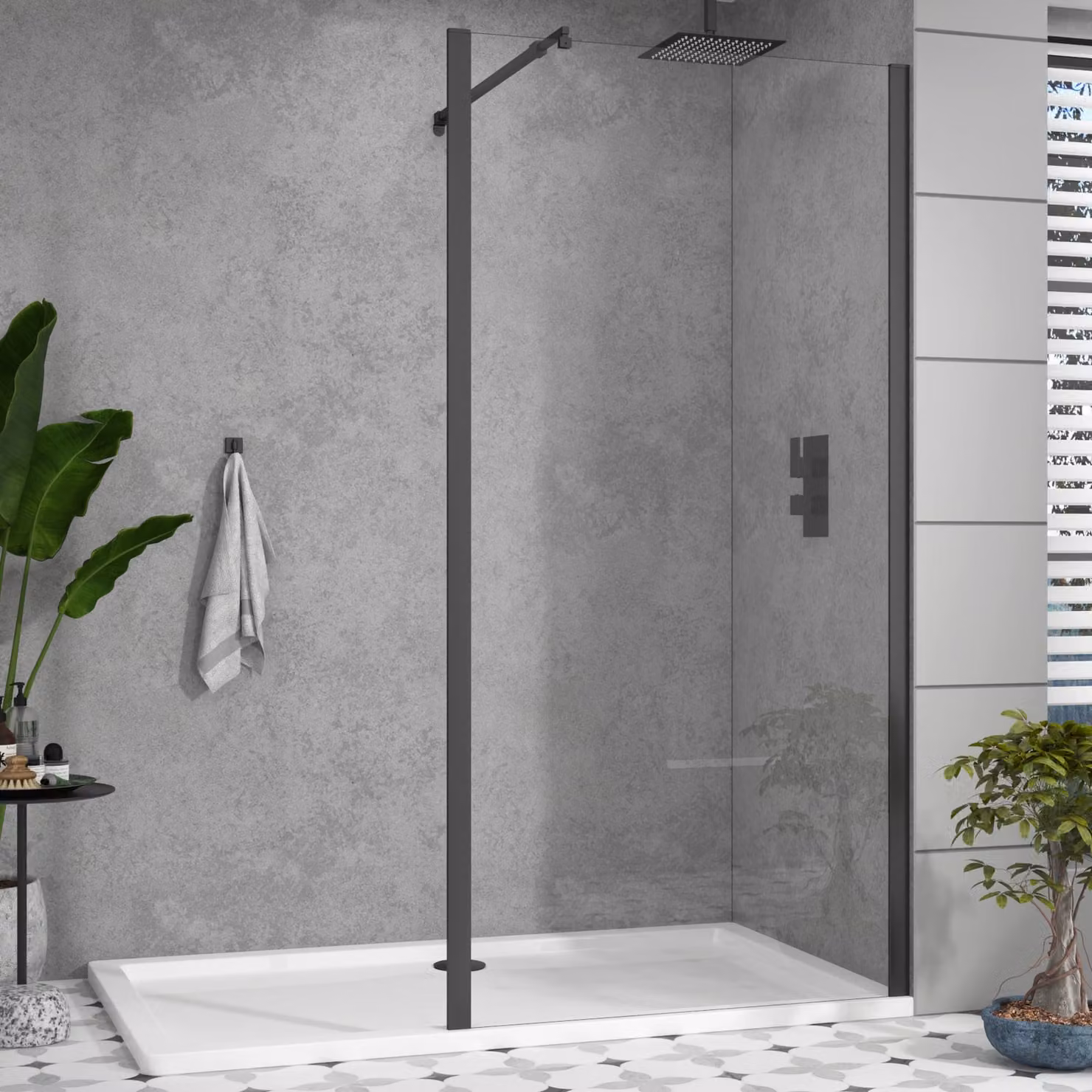 Royal Bathrooms Marbella Walk-In Wet Room Shower Screen, Black, W: 100.0 cm, H: 185.0 cm, Glass Thickness: 8.0 mm