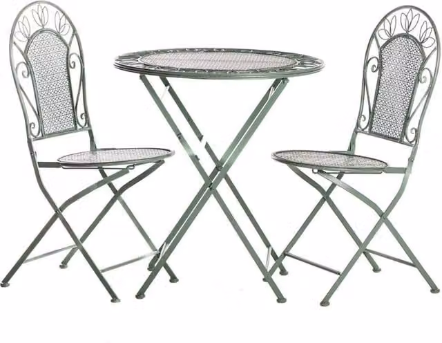 FLAVORA Dorset Wrought Iron Victorian 2-Seater Foldable Garden Bistro Set in Pale Green – 1