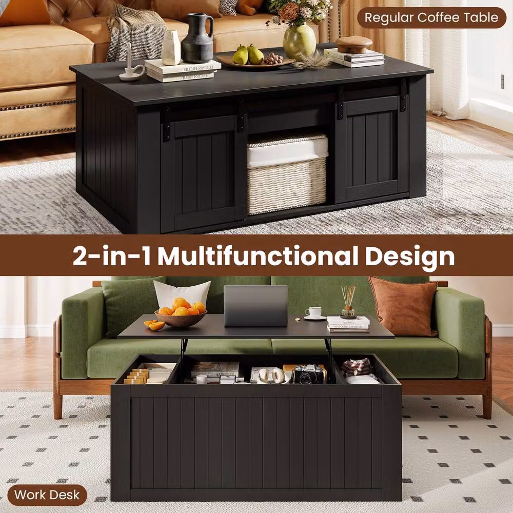 Costway Black Farmhouse Lift Top Coffee Table with Storage Doors – 9