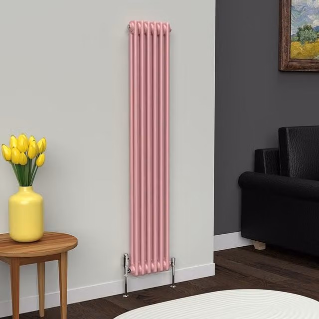 Lux Heat Vertical Coloured Column Radiator in Pastel Pink, H 150 cm x W 29 cm