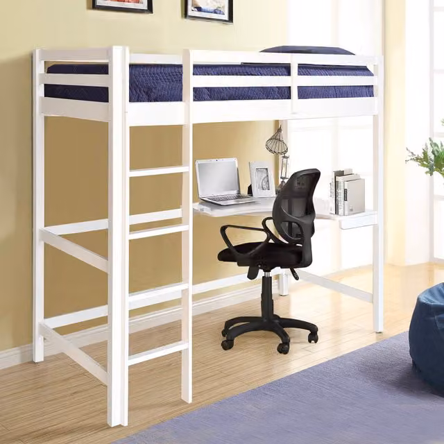 Comfy Living White Solid Wood High Sleeper Bed with Corner Desk for Children, 90 x 190 cm