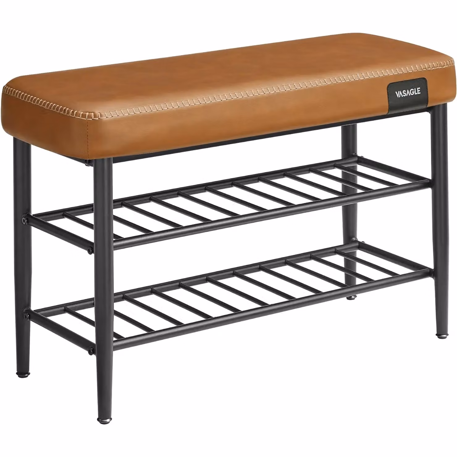 VASAGLE Mid-Century Synthetic Leather Shoe Storage Bench in Brown – 3